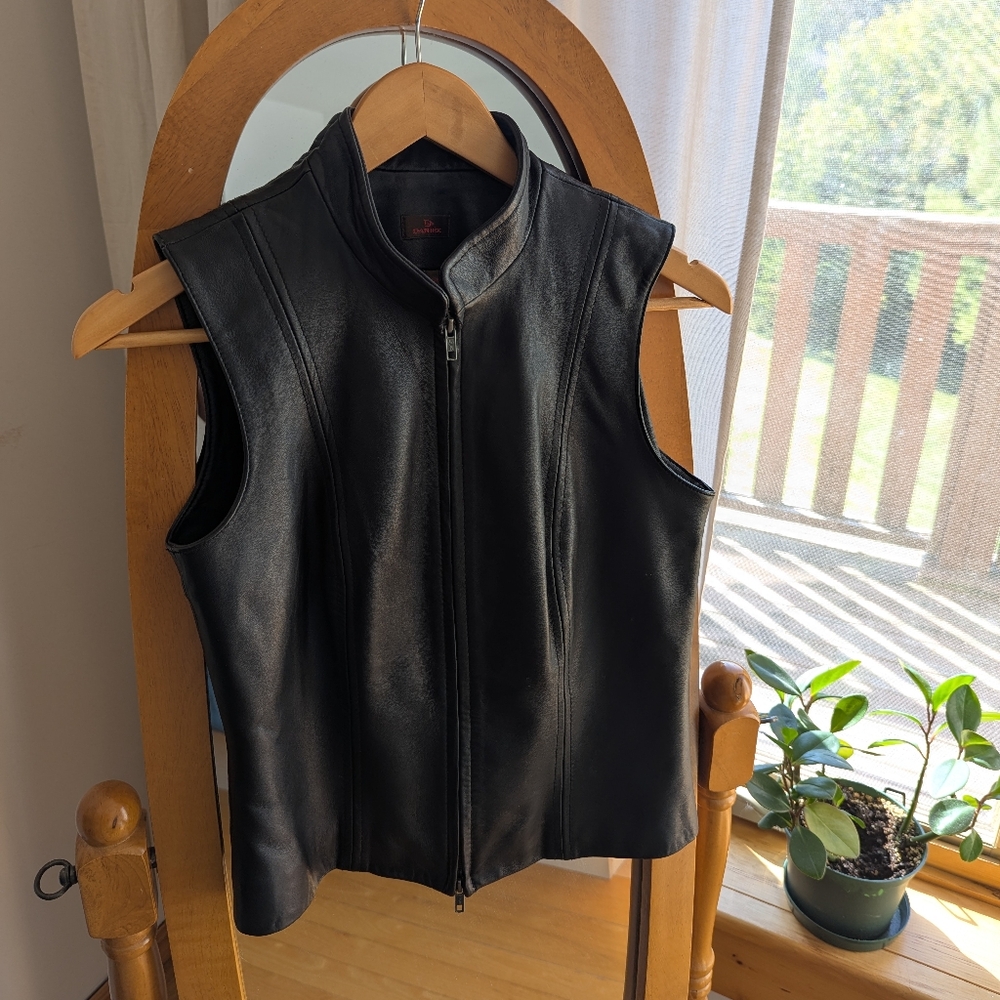 🌞 Vintage - Black Leather Sleeveless Vest